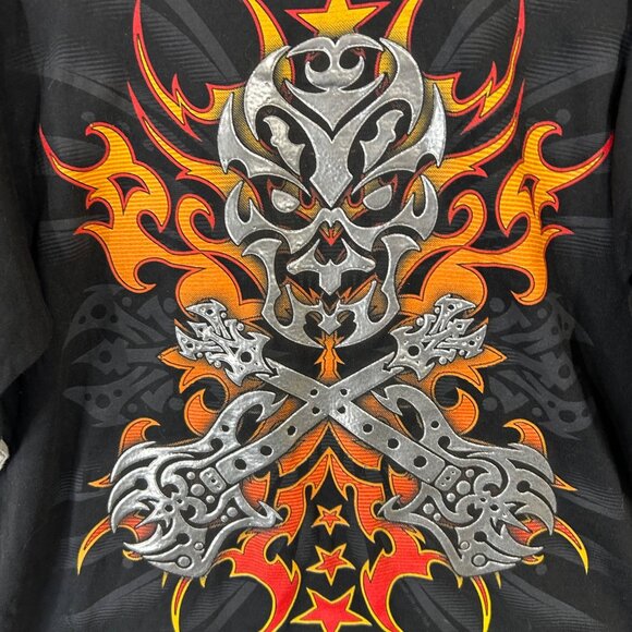 GWP Sport Long Sleeve Shirt Boys XL (14/16) Skull Fire Guitars NWT - Picture 2 of 10